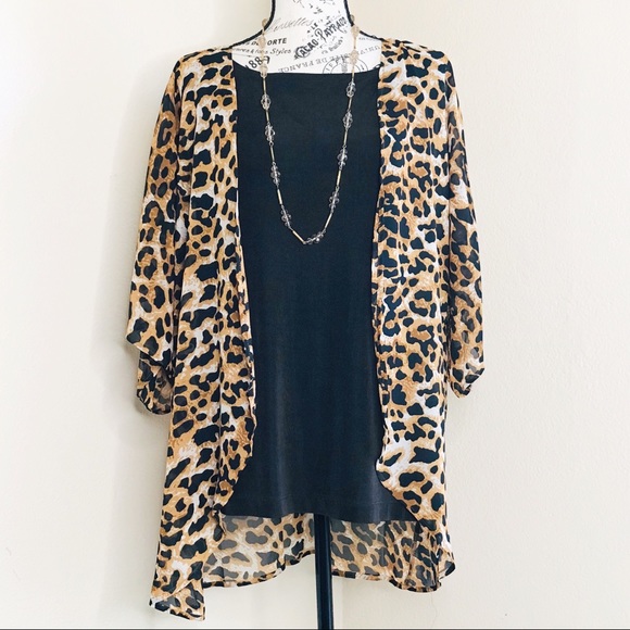 SOLD ✅ Leopard Kimono or Beach Cover Up XXL - Picture 2 of 6